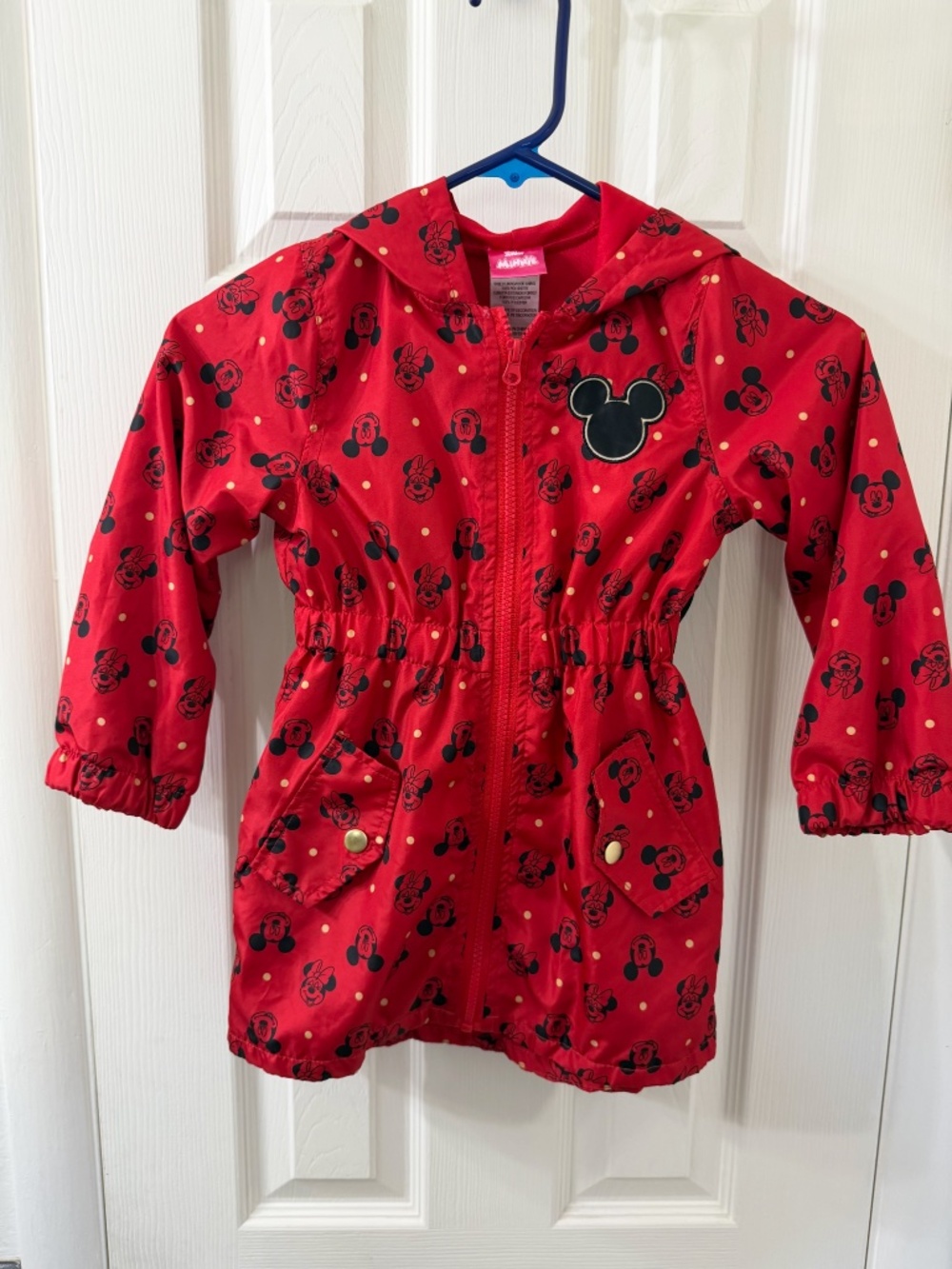 Disney Junior Red Minnie Mouse Hooded Rain Jacket with Ears. Size 4